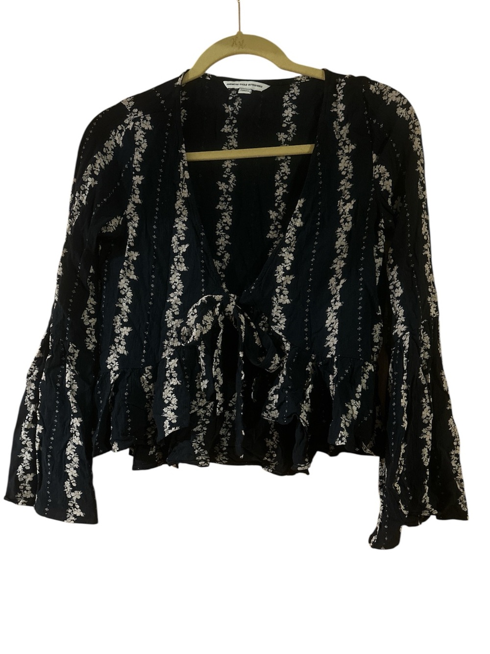 American Eagle Front Tie Bell Sleeve Blouse | Size S